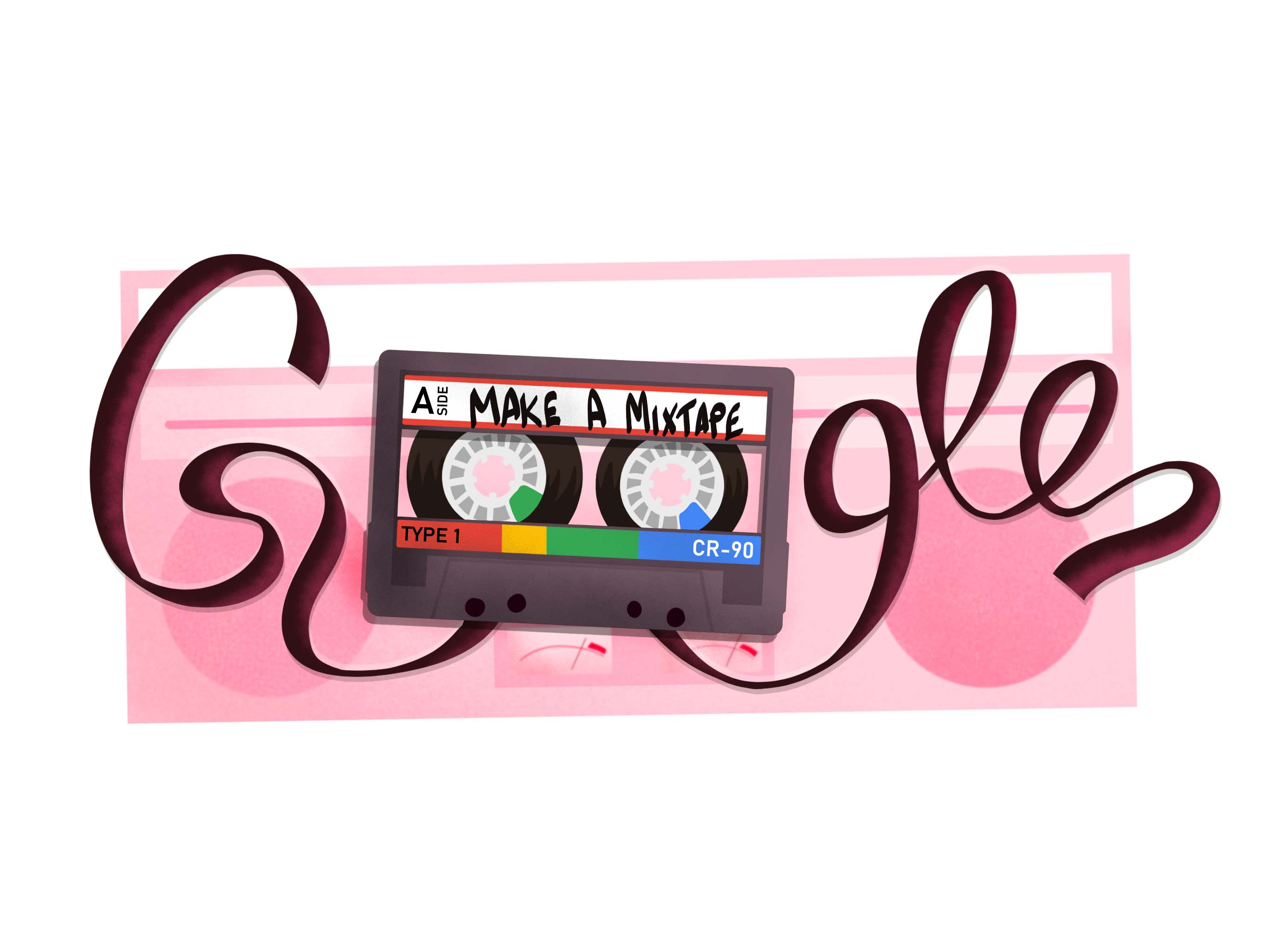 A Google Doodle for Lou Ottens Birthday depicting 'Google' spelled out in analog tape.